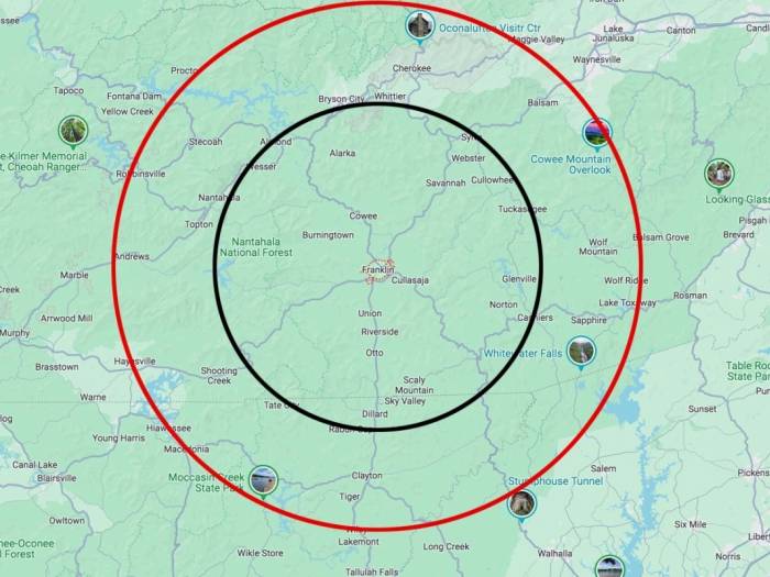 [A 75 Mile Service Zone from Franklin, NC]